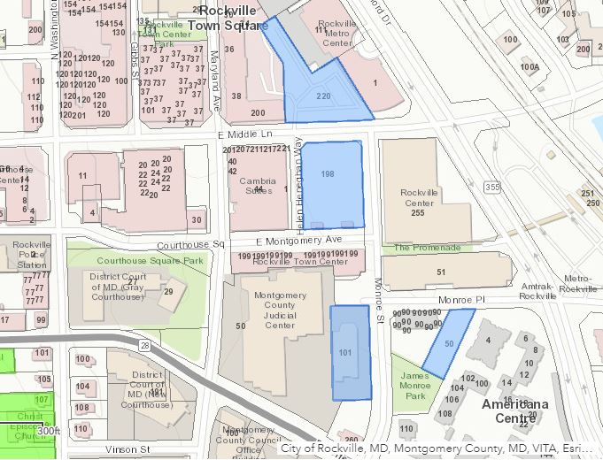 Map of a parking lot at 198-199 East Middle Lane, in Rockville Town Center, which has closed in preparation of construction.