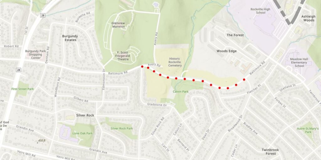 Map of Baltimore Road closures between Gladstone and Broadwood drives.