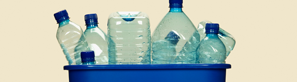 Bottles in a recycling bin