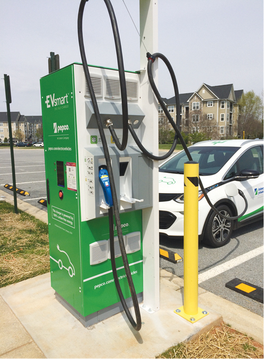 Electric vehicle charging station at Thomas Farm Community Center.