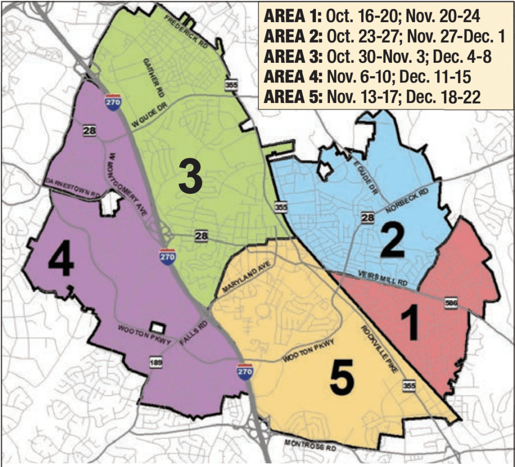 Map of leaf collection areas in Rockville